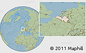 Shaded Relief Location Map of Belgium, savanna style outside, hill shading