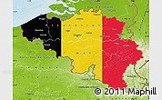 Flag Map of Belgium, physical outside, bathymetry sea, flag centered