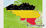 Flag Map of Belgium, physical outside, bathymetry sea, flag rotated