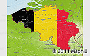 Flag Map of Belgium, physical outside, bathymetry sea