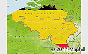 Flag Map of Belgium, physical outside, flag aligned to the middle