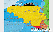 Flag Map of Belgium, political shades outside, flag aligned to the middle