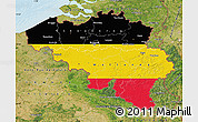 Flag Map of Belgium, satellite outside, bathymetry sea, flag rotated