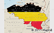 Flag Map of Belgium, shaded relief outside, bathymetry sea, flag rotated