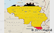 Flag Map of Belgium, shaded relief outside, flag aligned to the middle