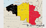 Flag Map of Belgium, shaded relief outside