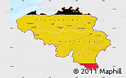 Flag Map of Belgium, single color outside, bathymetry sea, flag aligned to the middle
