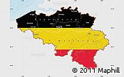 Flag Map of Belgium, single color outside, bathymetry sea, shaded relief sea, flag rotated