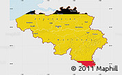 Flag Map of Belgium, single color outside, shaded relief sea, flag aligned to the middle