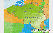 Physical Map of Belgium, political outside, shaded relief sea