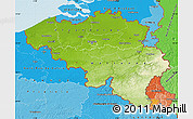 Physical Map of Belgium, political shades outside, shaded relief sea
