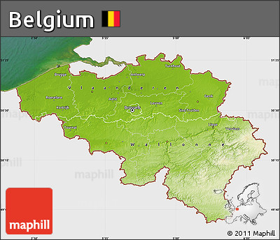 Physical Map of Belgium, single color outside, satellite sea