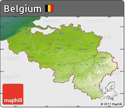 Physical Map of Belgium, single color outside, satellite sea