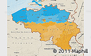 Political Map of Belgium, shaded relief outside, bathymetry sea