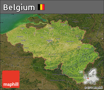 Satellite Map of Belgium, darken, land only