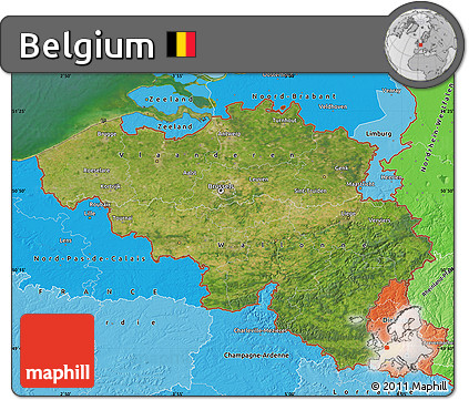 Satellite Map of Belgium, political shades outside, satellite sea