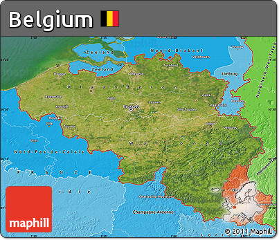 Satellite Map of Belgium, political shades outside, satellite sea