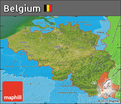 Satellite Map of Belgium, political shades outside, satellite sea