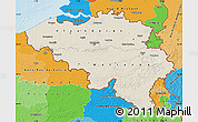 Shaded Relief Map of Belgium, political outside