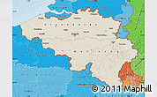 Shaded Relief Map of Belgium, political shades outside