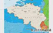 Shaded Relief Map of Belgium, political shades outside, shaded relief sea