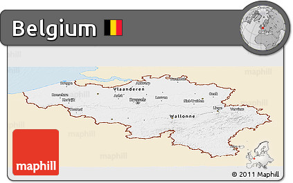 Classic Style Panoramic Map of Belgium, single color outside
