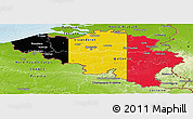 Flag Panoramic Map of Belgium, physical outside, bathymetry sea, flag centered