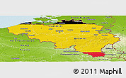 Flag Panoramic Map of Belgium, physical outside, flag aligned to the middle