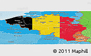 Flag Panoramic Map of Belgium, political shades outside, flag centered