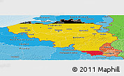 Flag Panoramic Map of Belgium, political shades outside, flag aligned to the middle