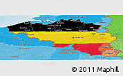 Flag Panoramic Map of Belgium, political shades outside, flag rotated