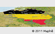 Flag Panoramic Map of Belgium, satellite outside, bathymetry sea, flag rotated