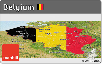 Flag Panoramic Map of Belgium, satellite outside, bathymetry sea