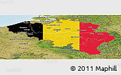 Flag Panoramic Map of Belgium, satellite outside, bathymetry sea