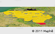 Flag Panoramic Map of Belgium, satellite outside, flag aligned to the middle