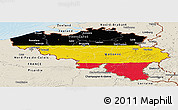 Flag Panoramic Map of Belgium, shaded relief outside, bathymetry sea, flag rotated