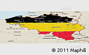Flag Panoramic Map of Belgium, shaded relief outside, flag rotated