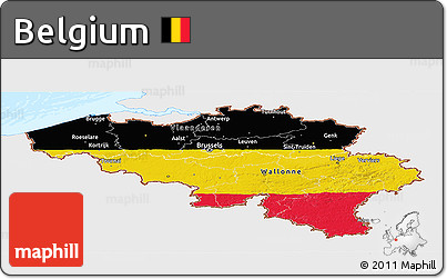Flag Panoramic Map of Belgium, single color outside, bathymetry sea, flag rotated