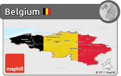 Flag Panoramic Map of Belgium, single color outside, bathymetry sea