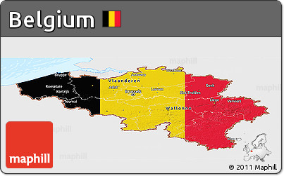 Flag Panoramic Map of Belgium, single color outside, bathymetry sea