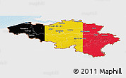 Flag Panoramic Map of Belgium, single color outside, bathymetry sea, shaded relief sea, flag centered