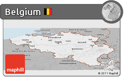 Gray Panoramic Map of Belgium