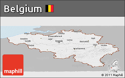 Gray Panoramic Map of Belgium, single color outside