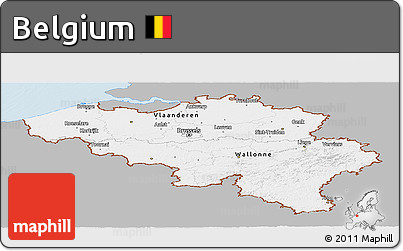 Gray Panoramic Map of Belgium, single color outside