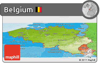 Physical Panoramic Map of Belgium, political shades outside