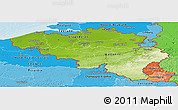 Physical Panoramic Map of Belgium, political shades outside