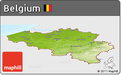 Physical Panoramic Map of Belgium, single color outside, bathymetry sea