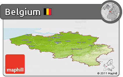 Physical Panoramic Map of Belgium, single color outside
