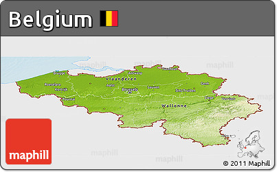 Physical Panoramic Map of Belgium, single color outside