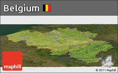 Satellite Panoramic Map of Belgium, darken
